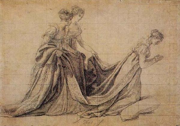 Jacques-Louis  David The Empress Josephine Kneeling with Mme de la Rochefoucauld and Mme de la Valette china oil painting image